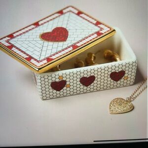 ❤️ NEW ANTHROPOLOGIE BISTRO TILE STONEWARE TRINKET BOX VALENTINE